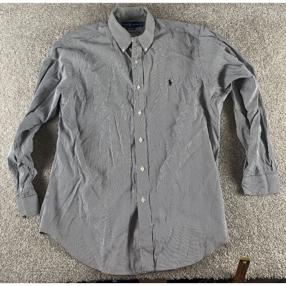 Polo Ralph Lauren Black Striped Shirt Cotton 16.5-34/35 Black Pony Preppy Men XL